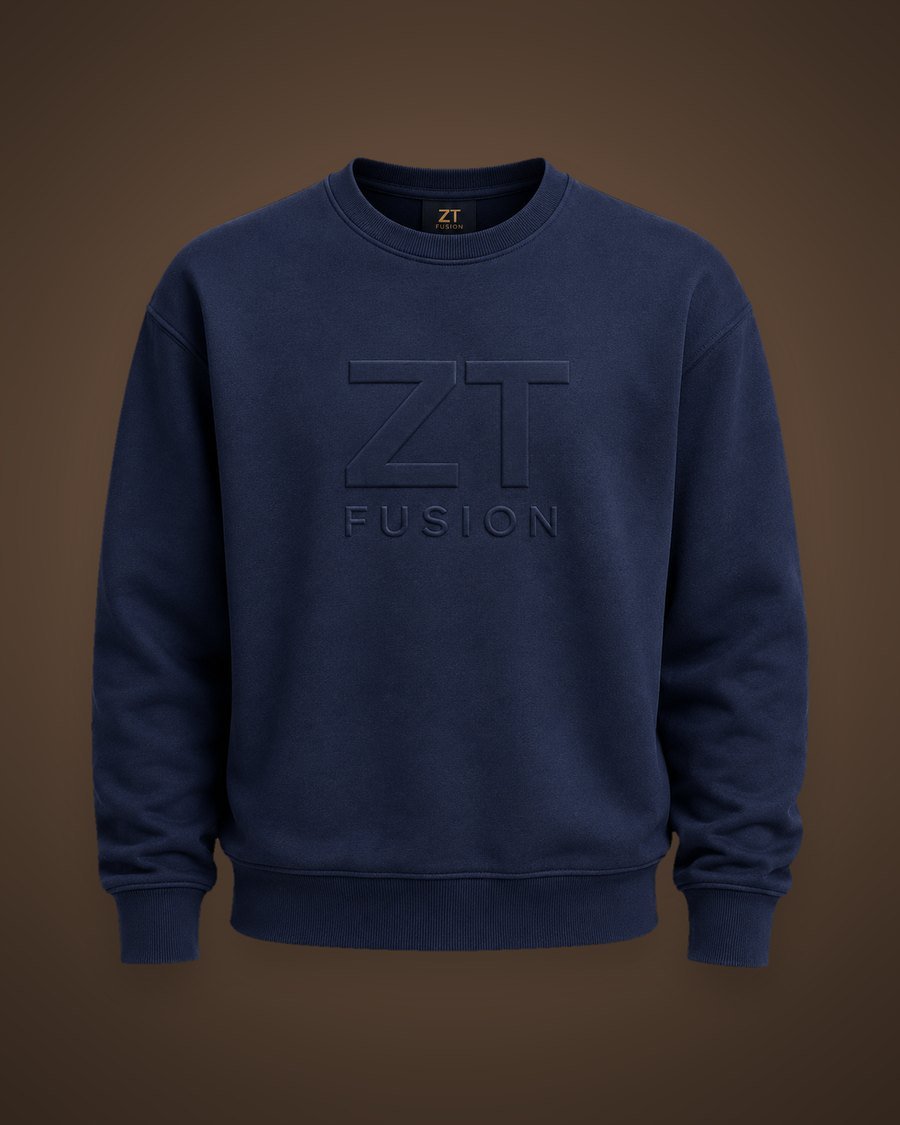 ZT Fusion Crewneck in Deep Water · Power & Presence capsule, tonal emboss