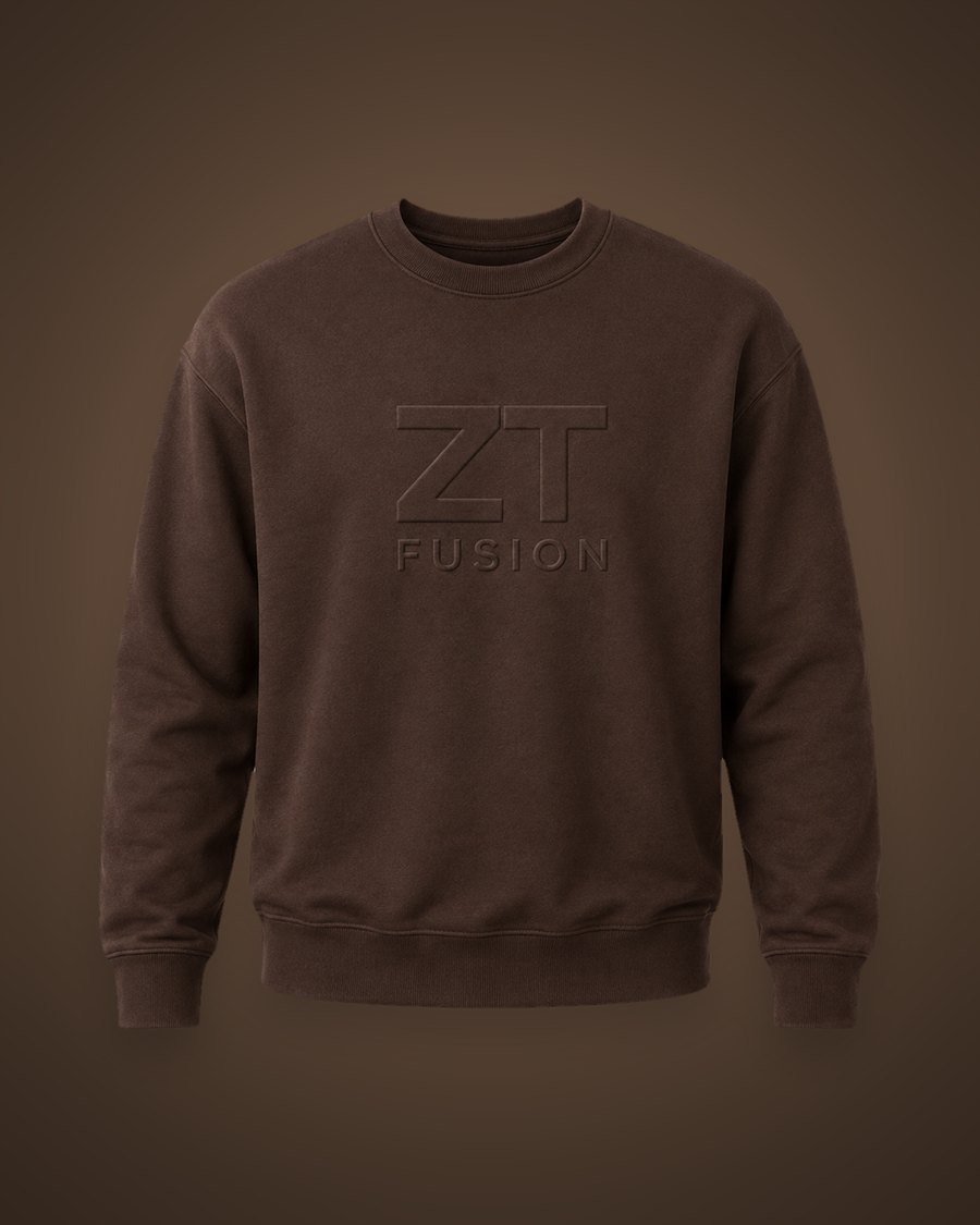 ZT Fusion Crewneck in Earthen · Blueprint = Becoming capsule, tonal emboss