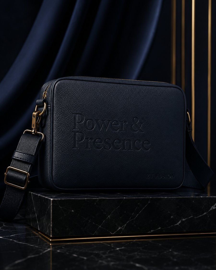 ZT Fusion Crossbody in Deep Water · Power & Presence capsule, tonal emboss