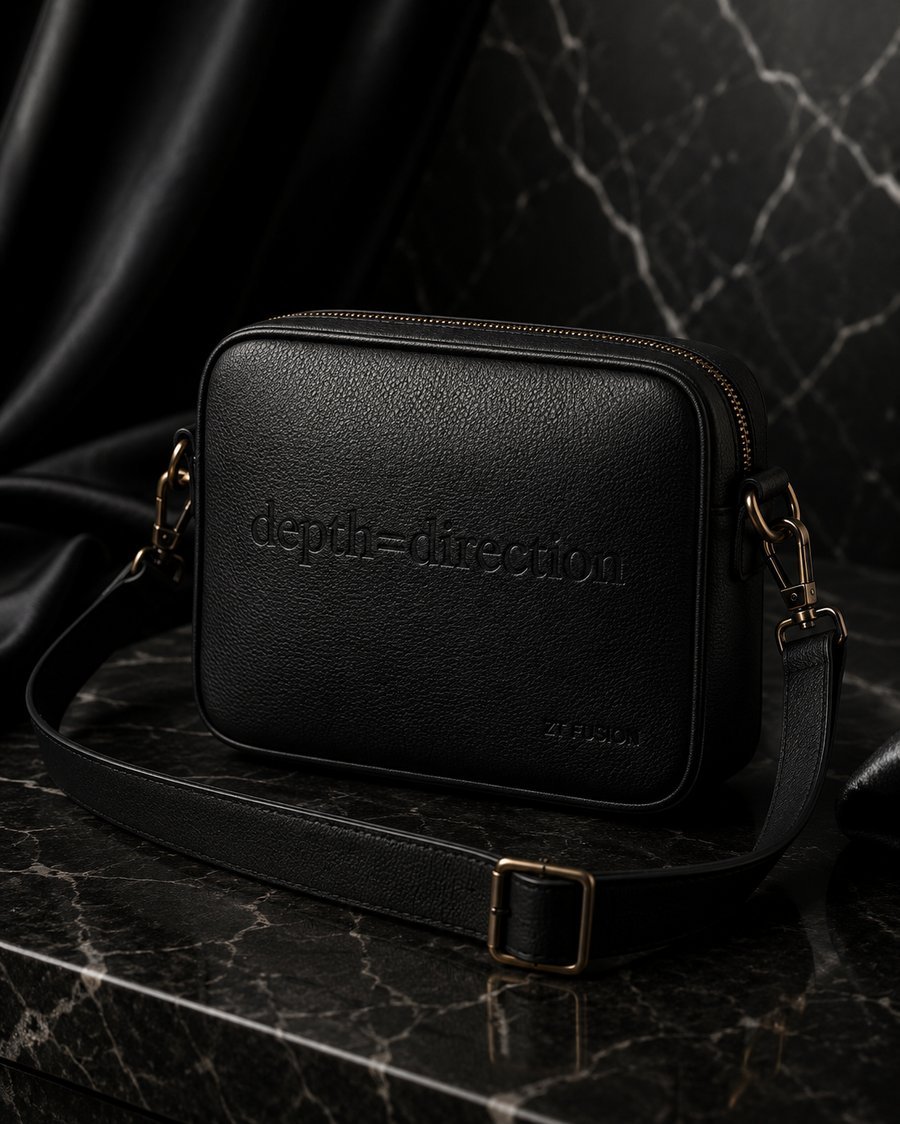 ZT Fusion Crossbody in Onyx · Depth = Direction capsule, tonal emboss