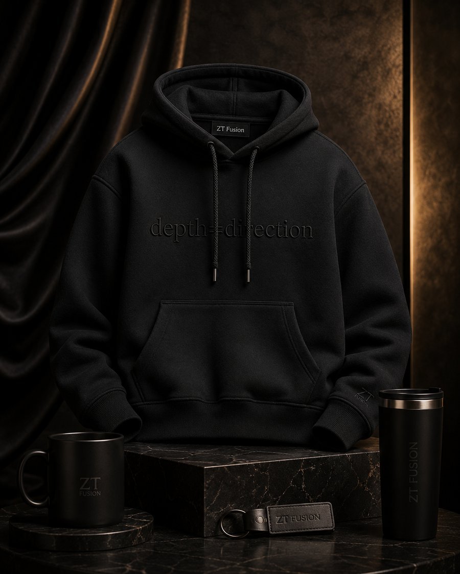 ZT Fusion Hoodie in Onyx · Depth + Direction capsule, tonal emboss