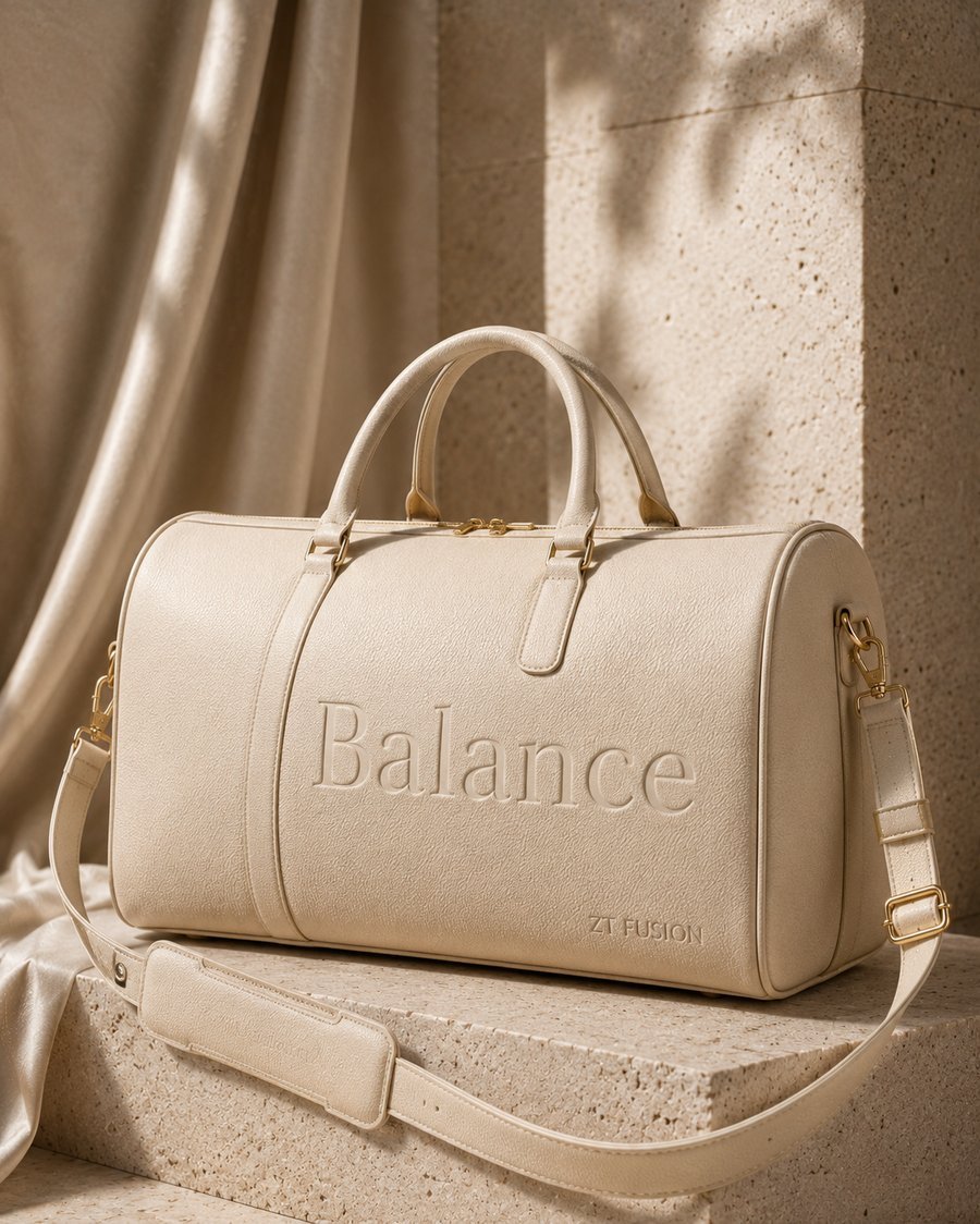 ZT Fusion Leather Duffel in Bone · Balance capsule, tonal emboss