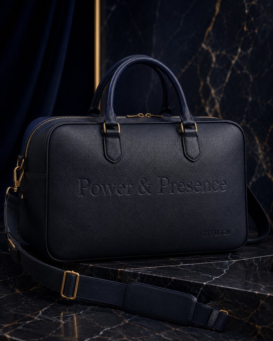 ZT Fusion Leather Duffel in Deep Water · Power & Presence capsule, tonal emboss