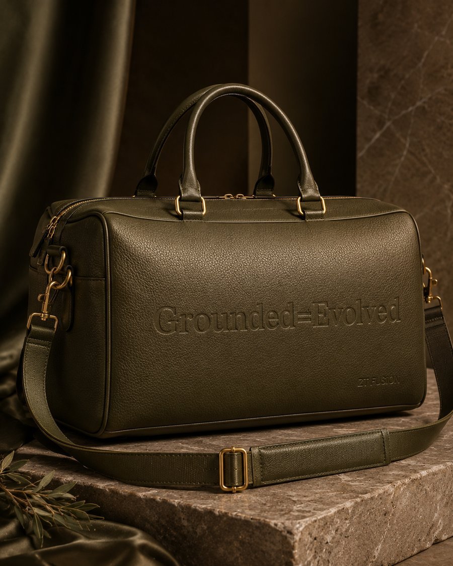 ZT Fusion Leather Duffel in Terrain · Grounded = Evolved capsule, tonal emboss