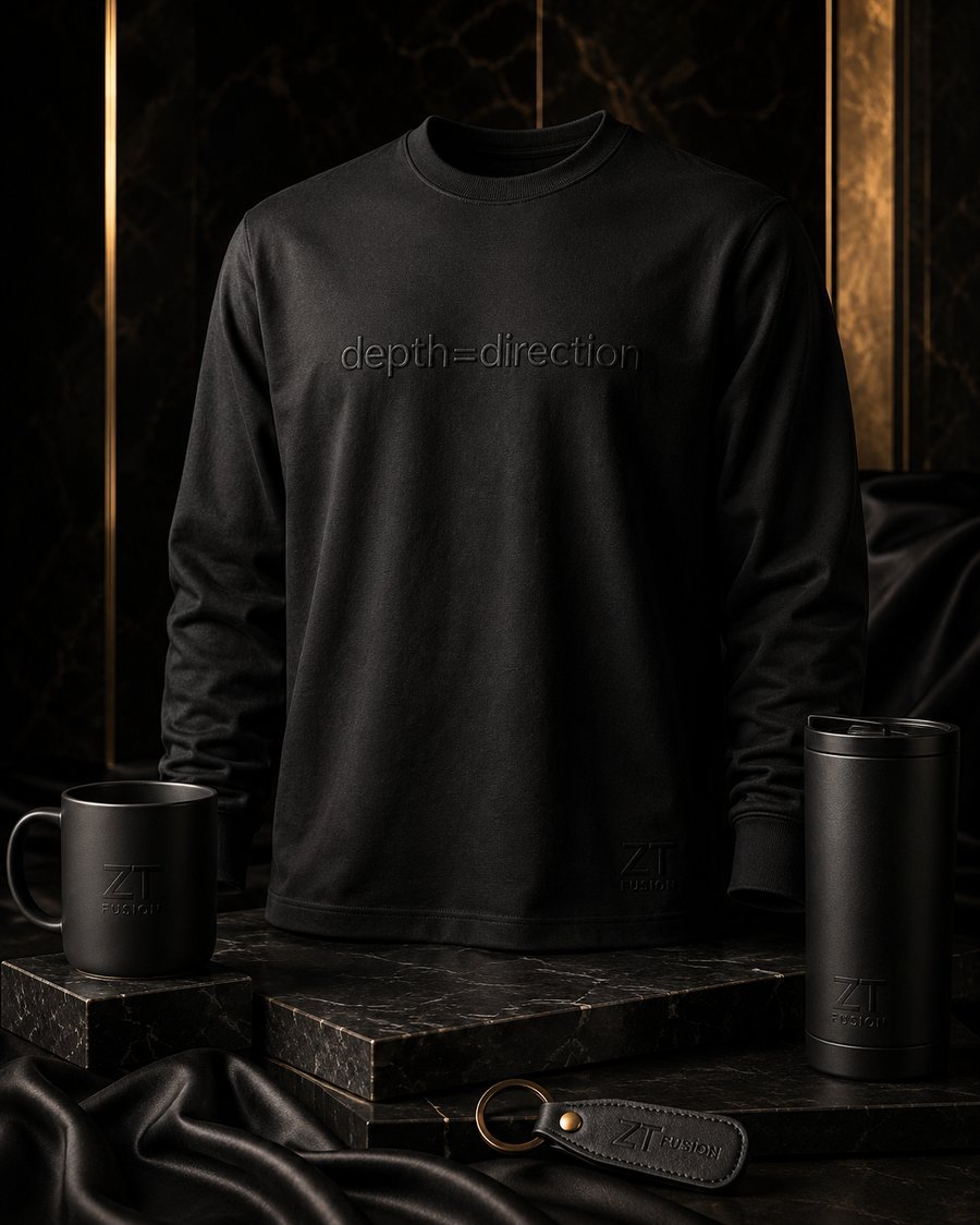 ZT Fusion Long Sleeve in Onyx · Depth = Direction capsule, tonal emboss