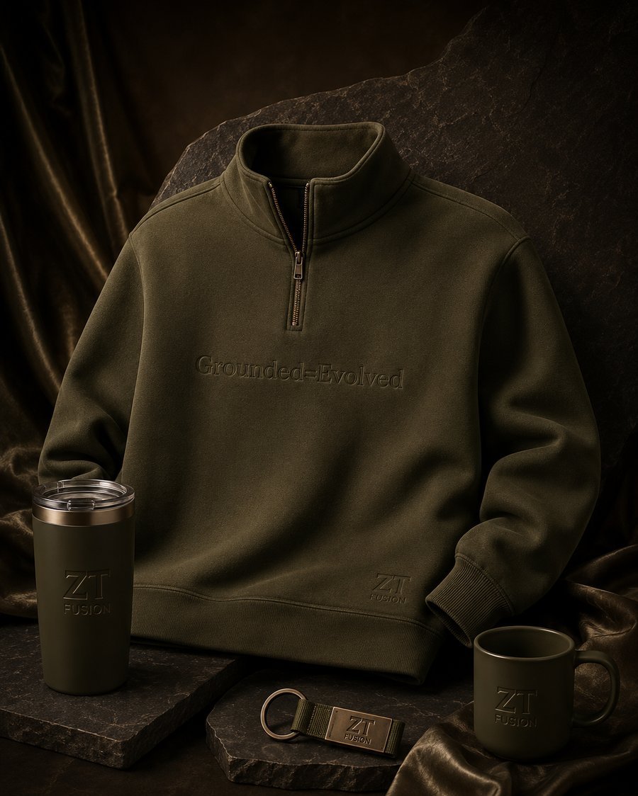 ZT Fusion Quarter-Zip in Terrain · Grounded = Evolved capsule, tonal emboss