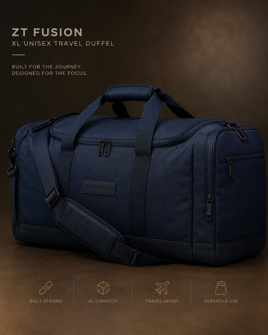 ZT Fusion XL Sports Duffel in Deep Water · Power & Presence capsule, tonal emboss