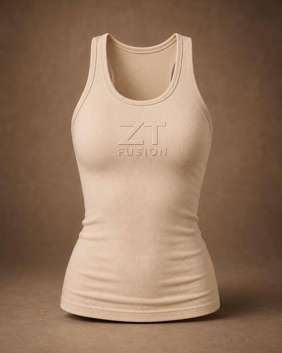 ZT Fusion Tank in Bone · Balance capsule, tonal emboss