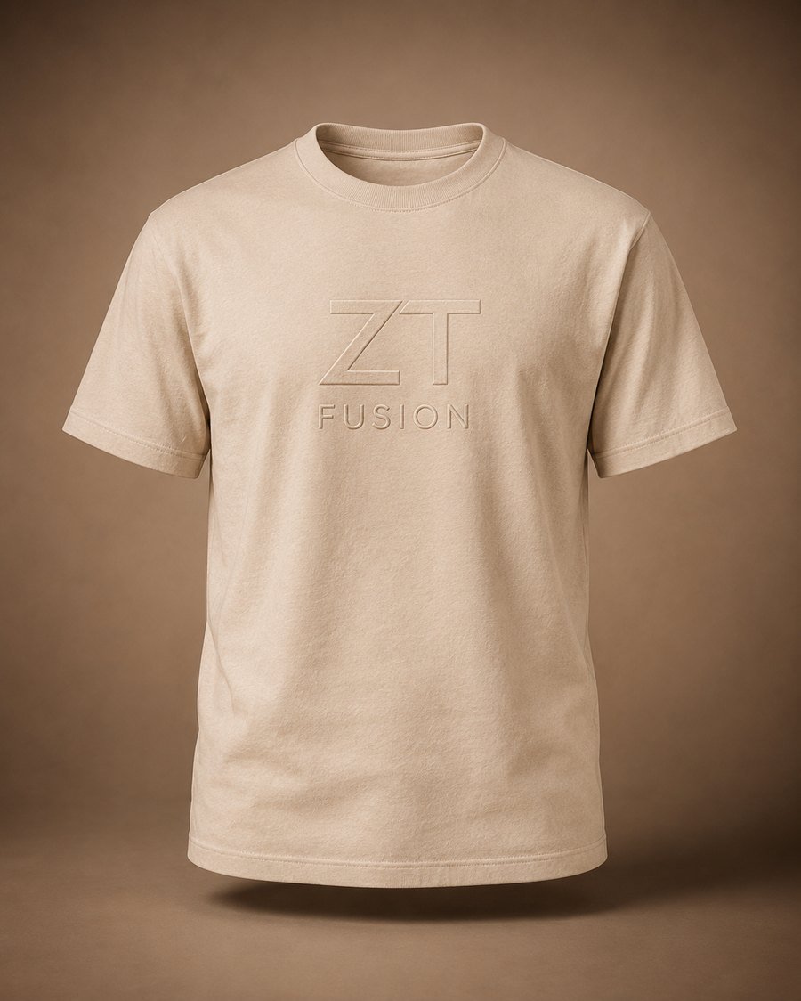 ZT Fusion Tee in Bone · Balance capsule, tonal emboss