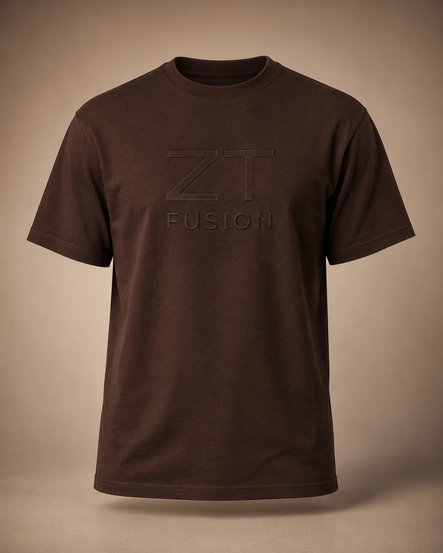ZT Fusion Tee in Earthen · Blueprint = Becoming capsule, tonal emboss