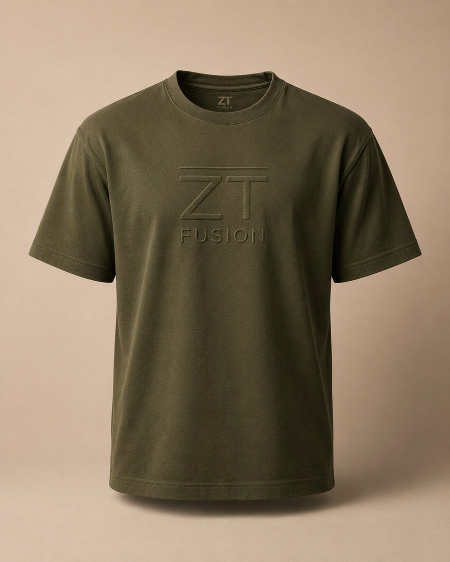 ZT Fusion Tee in Terrain · Grounded = Evolved capsule, tonal emboss