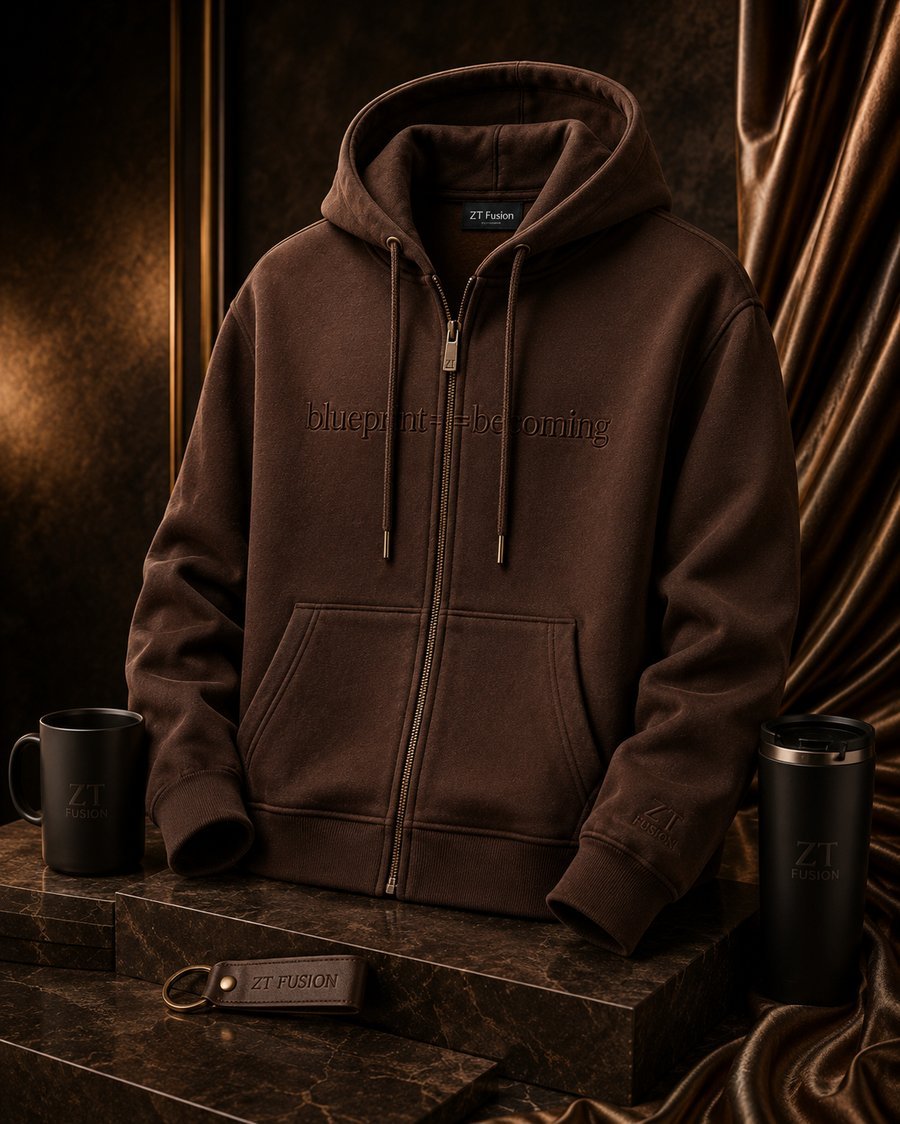 ZT Fusion Zip Jacket in Earthen · Blueprint + Becoming capsule, tonal emboss
