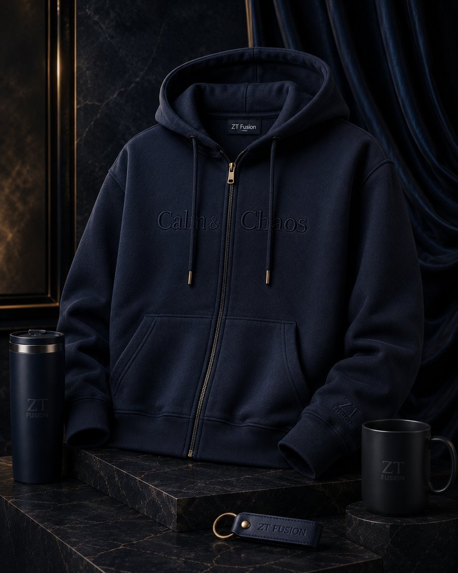 ZT Fusion Zip Jacket in Deep Water · Calm + Chaos capsule, tonal emboss