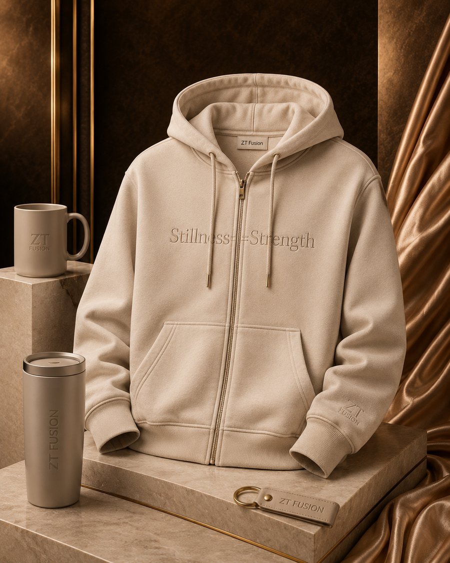 ZT Fusion Zip Jacket in Bone · Stillness + Strength capsule, tonal emboss